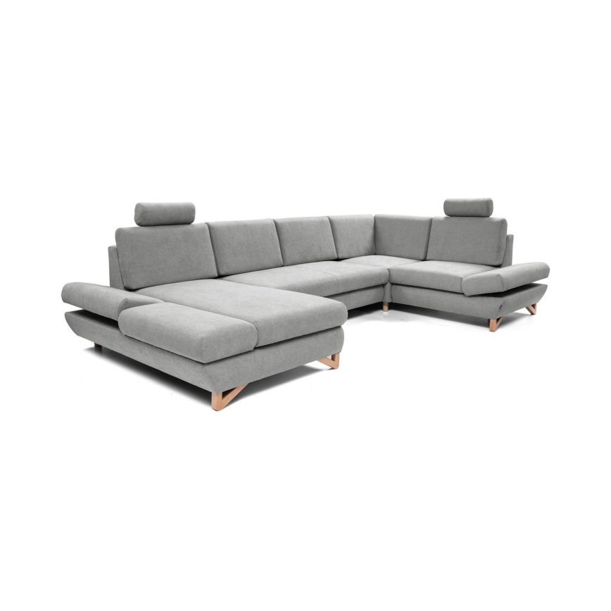 Sofá esquinero tapizado convertible en U con arcón de almacenamiento AVESTA, gris