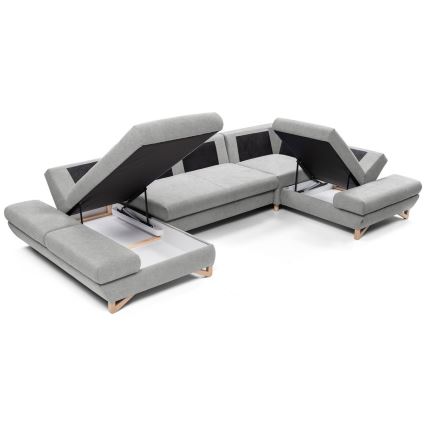 Sofá esquinero tapizado convertible en U con arcón de almacenamiento AVESTA, gris