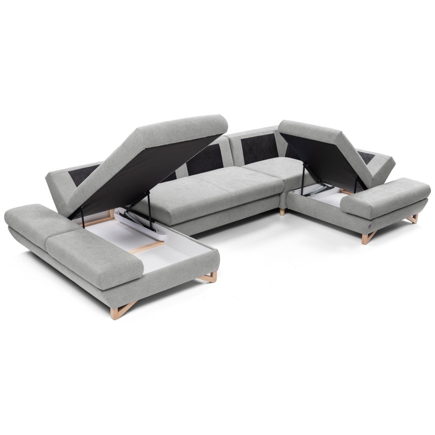 Sofá esquinero tapizado convertible en U con arcón de almacenamiento AVESTA, gris