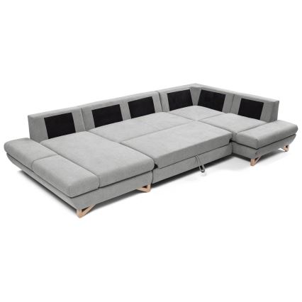 Sofá esquinero tapizado convertible en U con arcón de almacenamiento AVESTA, gris