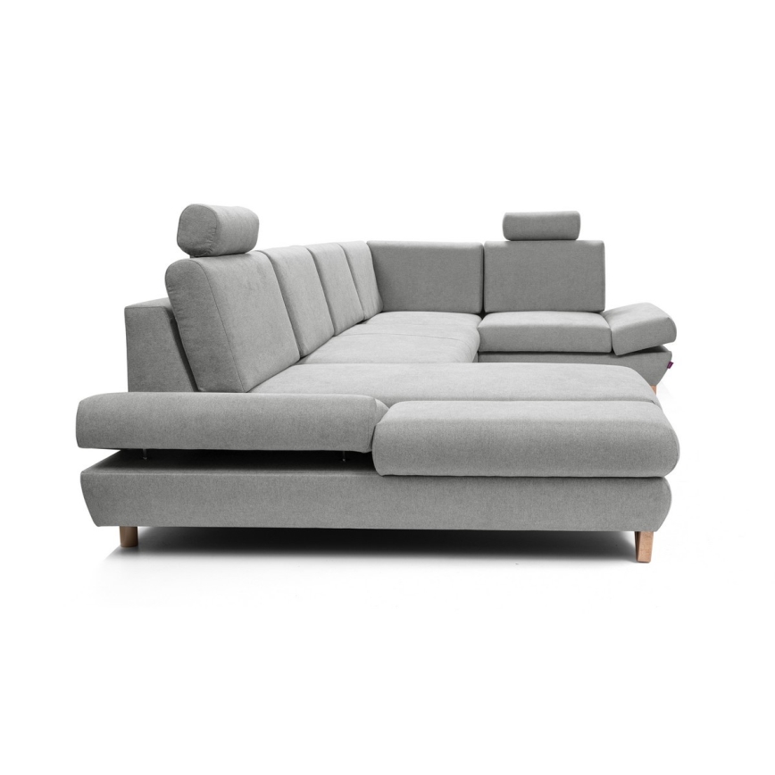 Sofá esquinero tapizado convertible en U con arcón de almacenamiento AVESTA, gris