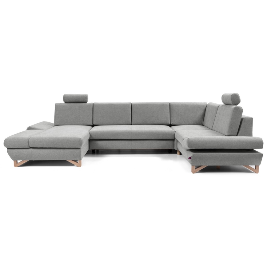 Sofá esquinero tapizado convertible en U con arcón de almacenamiento AVESTA, gris