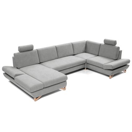 Sofá esquinero tapizado convertible en U con arcón de almacenamiento AVESTA, gris