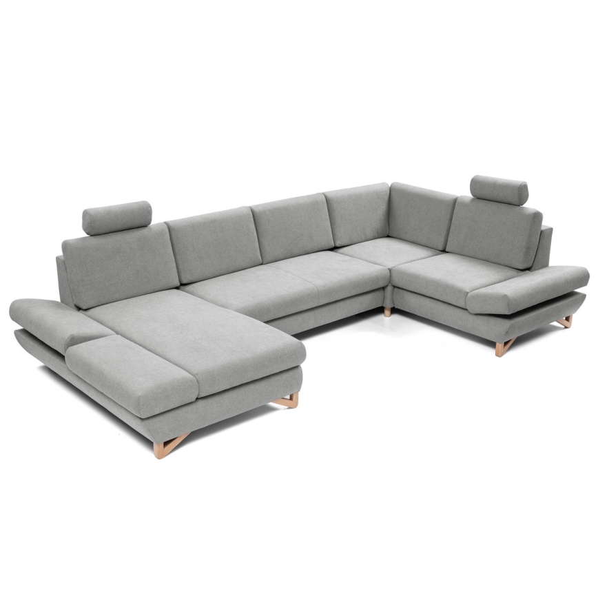 Sofá esquinero tapizado convertible en U con arcón de almacenamiento AVESTA, gris