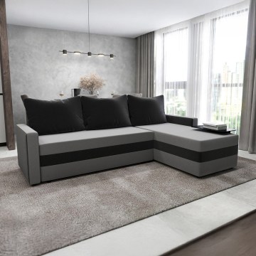 Sofá esquinero tapizado, convertible y reversible en L BRISTOL gris/negro