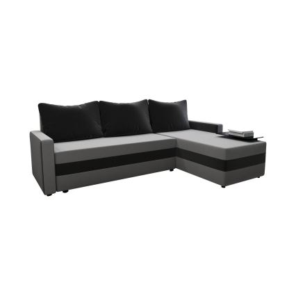Sofá esquinero tapizado, convertible y reversible en L BRISTOL gris/negro