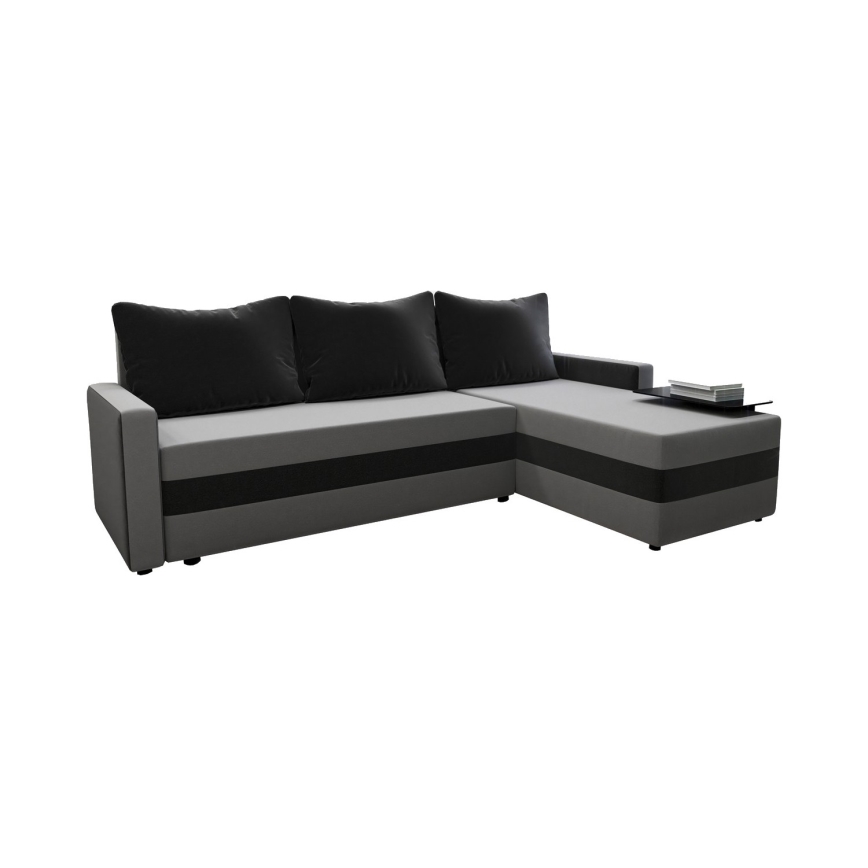 Sofá esquinero tapizado, convertible y reversible en L BRISTOL gris/negro