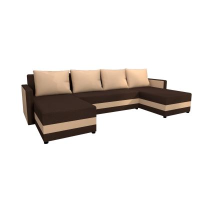 Sofá esquinero tapizado en U BRISTOL, versátil y convertible, marrón/beige
