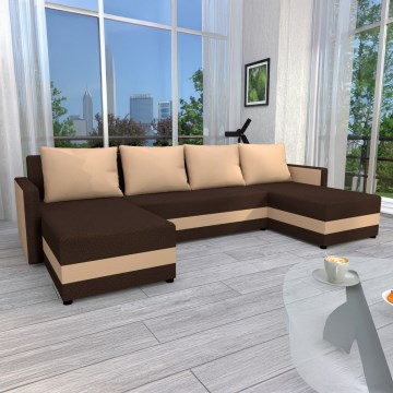 Sofá esquinero tapizado en U BRISTOL, versátil y convertible, marrón/beige