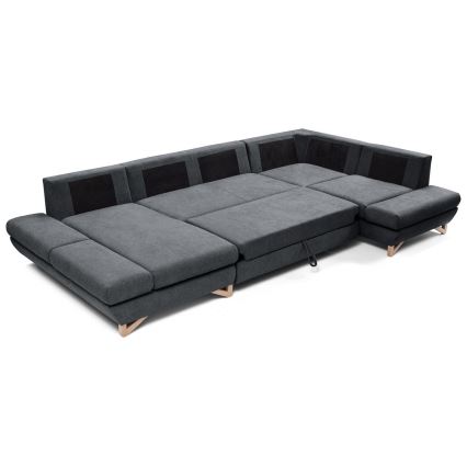Sofá esquinero tapizado convertible en cama en U con arcón AVESTA antracita