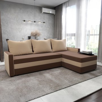 Sofá esquinero tapizado reversible y convertible en L BRISTOL marrón/beige