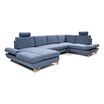 Sofá rinconero convertible en U tapizado AVESTA con arcón de almacenamiento, azul