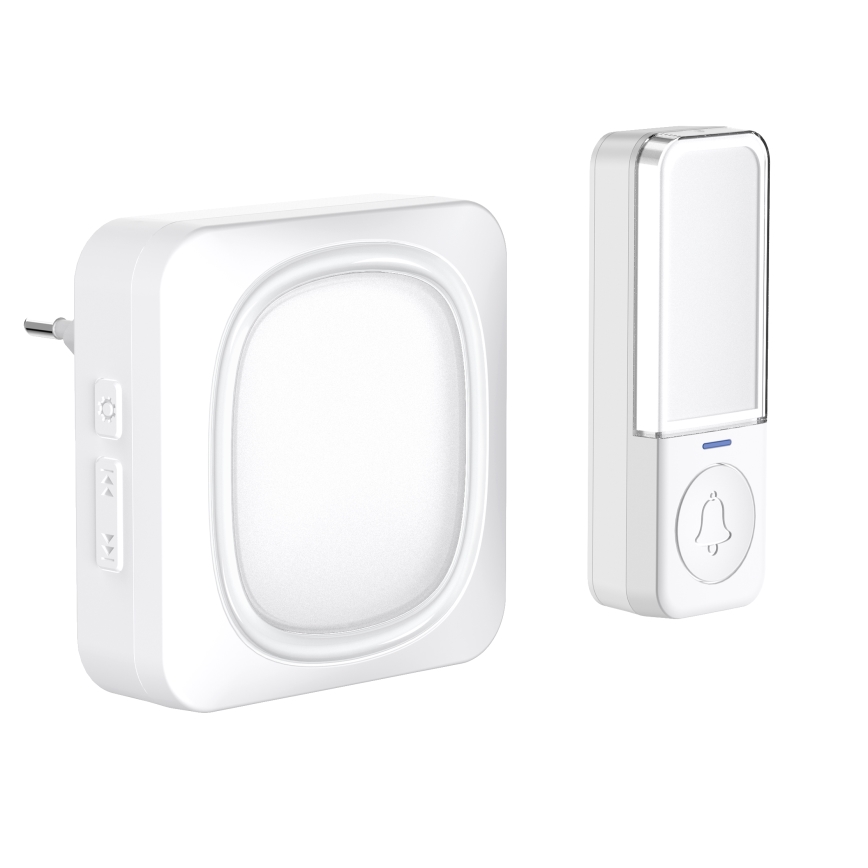 Timbre inalámbrico de enchufe con iluminación LED 230V IP56 blanco