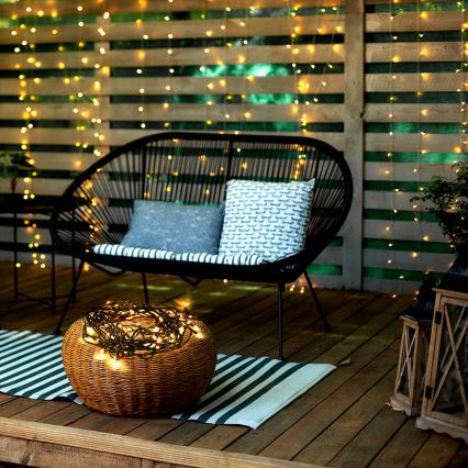 Cadena de luces LED para exteriores 100 LEDs, 8 funciones, IP44, 13 m, blanco cálido