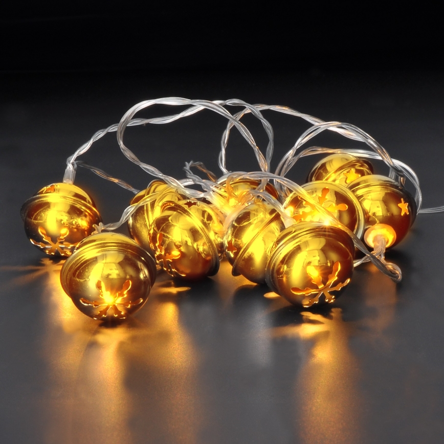 Guirnalda navideña LED 10xLED/2xAA/blanco cálido 1,8m con cascabeles