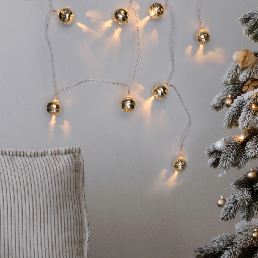 Guirnalda navideña LED 10xLED/2xAA/blanco cálido 1,8m con cascabeles