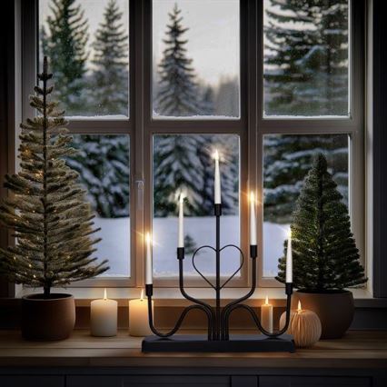 Portavelas navideño LED, 5 LEDs, funciona con 2 pilas AA, blanco cálido
