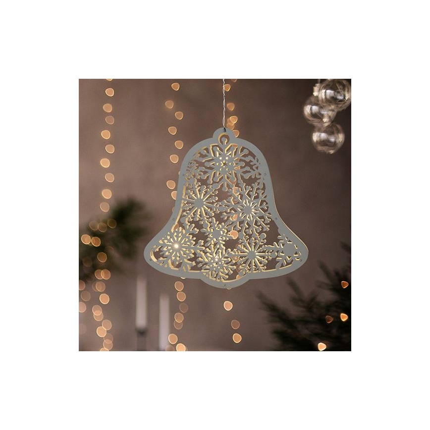 Decoración navideña LED 9xLED/2xAA, blanco cálido, campanilla