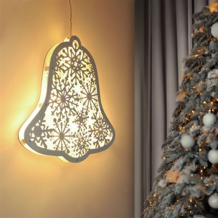 Decoración navideña LED 9xLED/2xAA, blanco cálido, campanilla
