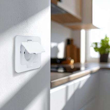 Toma de corriente empotrada en suelo para exterior IP55, blanca, rectangular