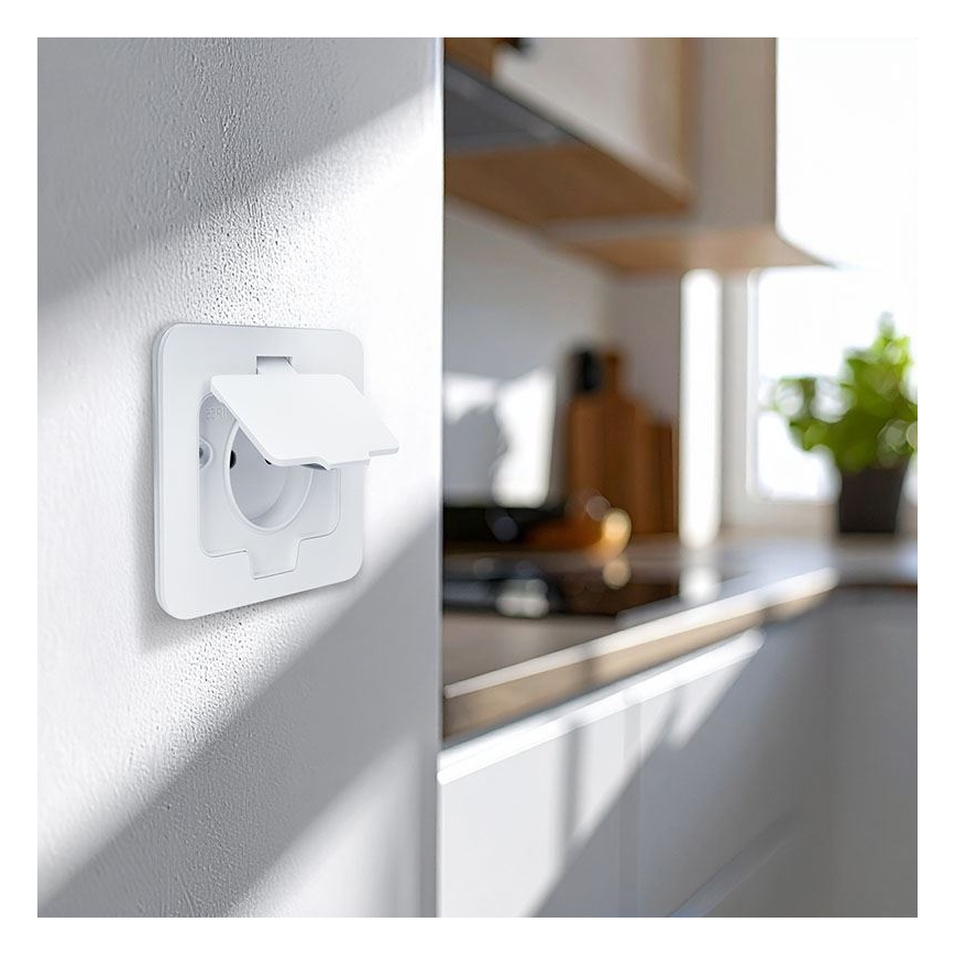 Toma de corriente empotrada en suelo para exterior IP55, blanca, rectangular