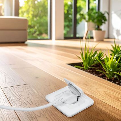 Toma de corriente empotrada en suelo para exterior IP55, blanca, rectangular