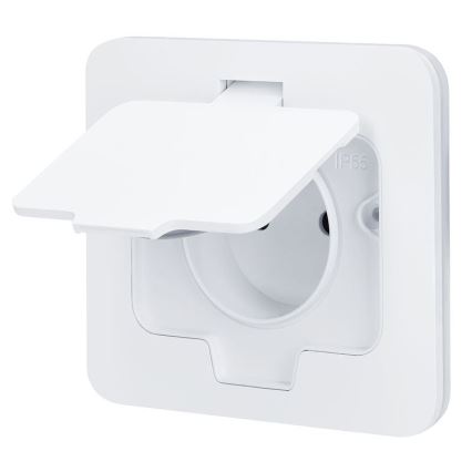 Toma de corriente empotrada en suelo para exterior IP55, blanca, rectangular