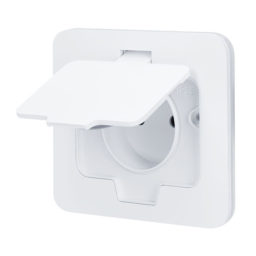 Toma de corriente empotrada en suelo para exterior IP55, blanca, rectangular