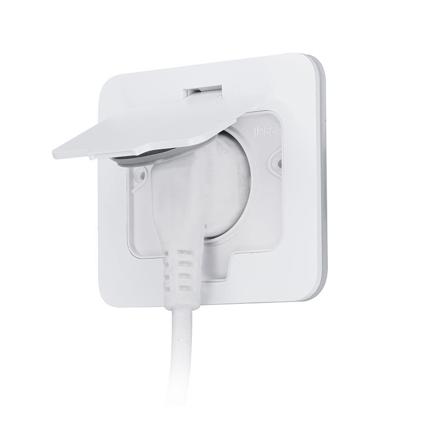 Toma de corriente empotrada en suelo para exterior IP55, blanca, rectangular