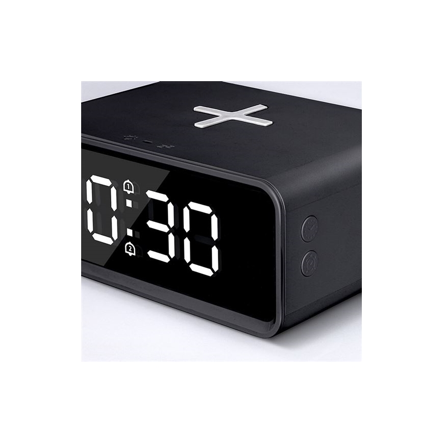 Reloj digital con cargador inalámbrico Qi 230 V / CR2032, negro