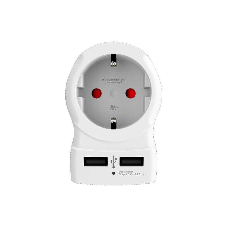 Adaptador de viaje para Reino Unido 230V + 2x puerto USB