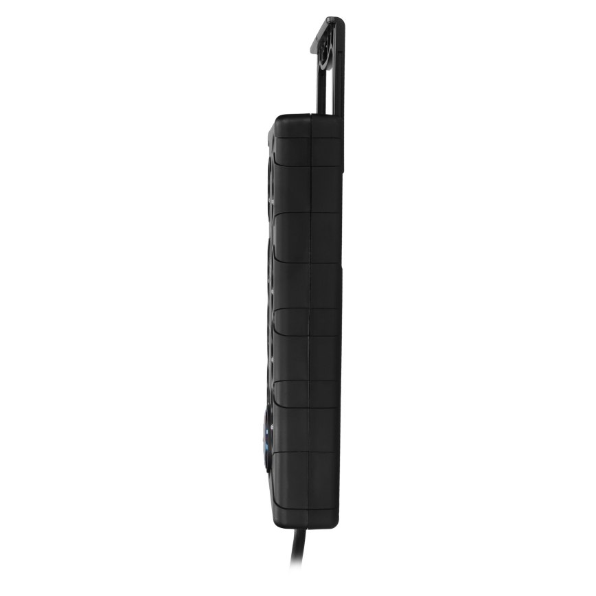 Regleta de 8 tomas Tipo E con interruptor y protección contra sobretensiones + 1x USB-A + 1x USB-C, 2 m, negra