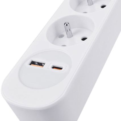 Cable de extensión con interruptor, 3 enchufes y puertos de carga USB A y C, 5 m