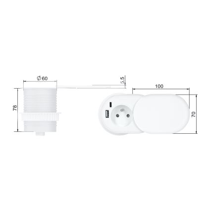 Toma empotrada 20W, 1 salida + USB A+C, blanca