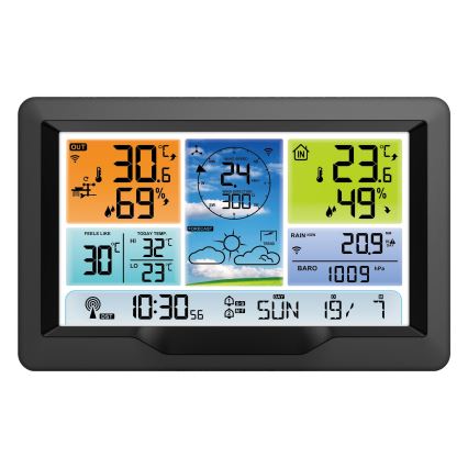 Estación meteorológica profesional con pantalla LCD a color y despertador 5V/2xAA + 3xAA