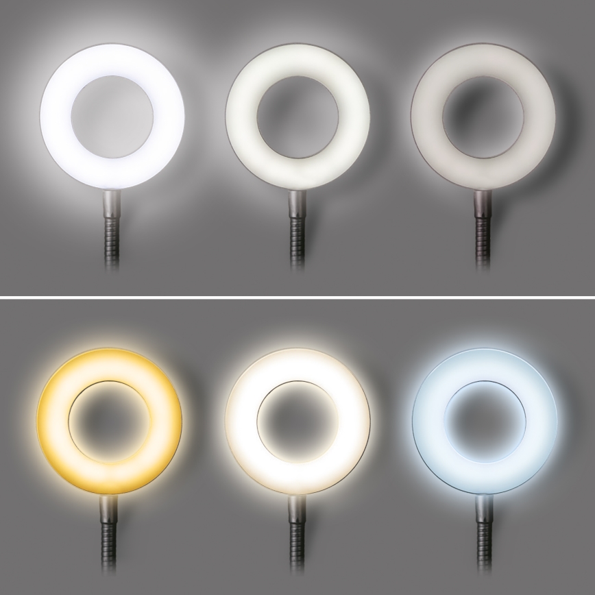 Lámpara de mesa LED regulable con pinza LED/8W/230V 3000/4000/5000K negra