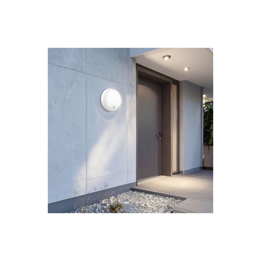 Aplique de pared LED para exterior con sensor 2 en 1, 20 W, 230 V, 3000/4000/6500 K, IP65, diámetro 22 cm