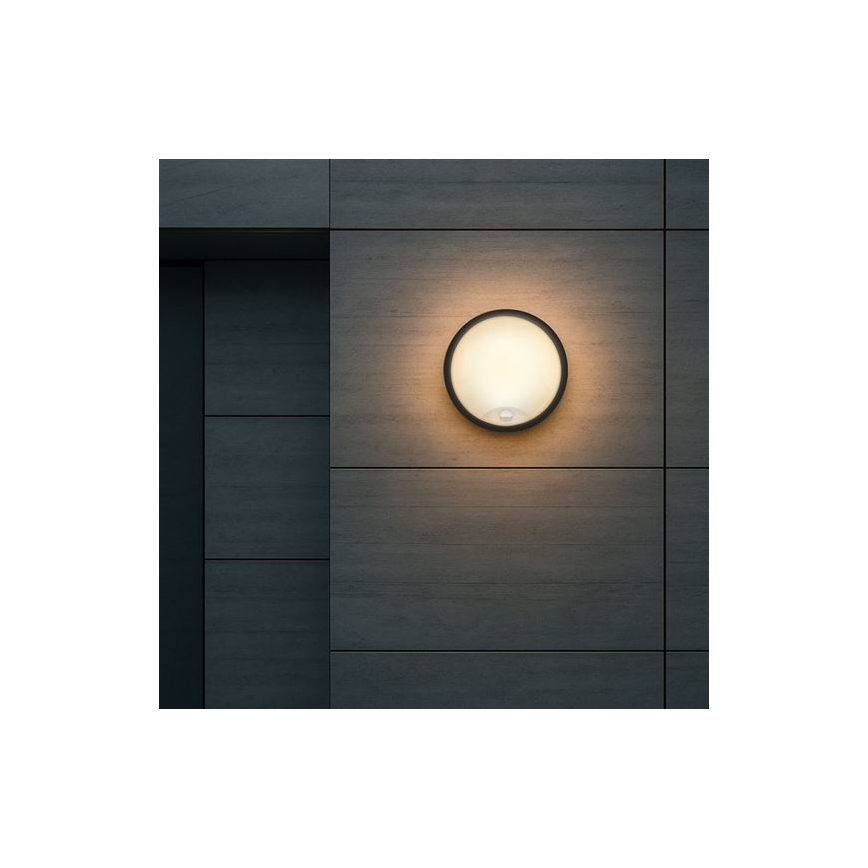 Aplique de pared LED para exterior con sensor 2 en 1, 20 W, 230 V, 3000/4000/6500 K, IP65, diámetro 22 cm