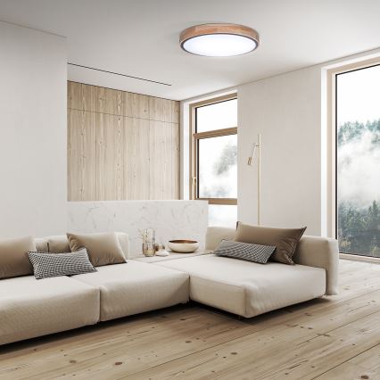 Plafón LED regulable IRON OAK LED/60W/230V 3000-6500K roble diá. 51 cm + control remoto