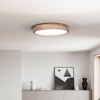 Plafón LED regulable IRON OAK LED/60W/230V 3000-6500K roble diá. 51 cm + control remoto