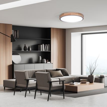 Plafón LED regulable IRON OAK LED/60W/230V 3000-6500K roble diá. 51 cm + control remoto