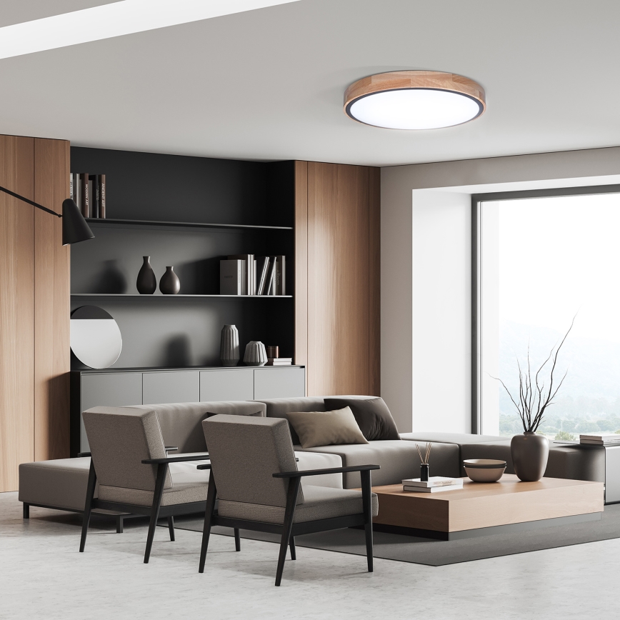 Plafón LED regulable IRON OAK LED/60W/230V 3000-6500K roble diá. 51 cm + control remoto