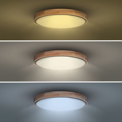 Plafón LED regulable IRON OAK LED/60W/230V 3000-6500K roble diá. 51 cm + control remoto