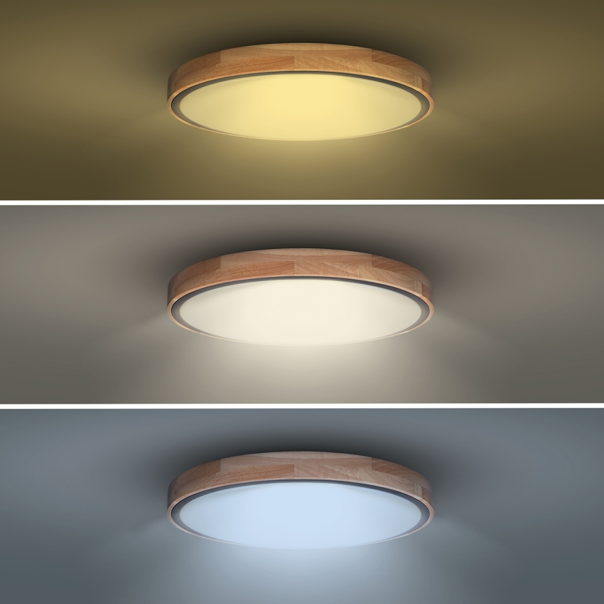 Plafón LED regulable IRON OAK LED/60W/230V 3000-6500K roble diá. 51 cm + control remoto