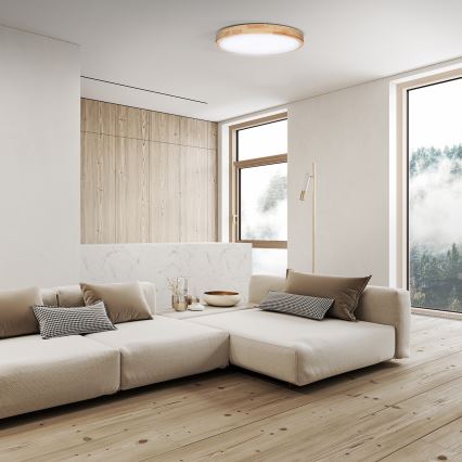 Plafón LED regulable SOLID OAK LED/60W/230V 3000-6500K roble diá. 51 cm + control remoto