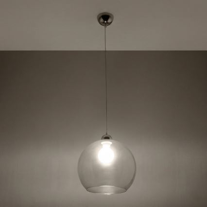 Lámpara colgante con cable BALL 1xE27/15W/230V Ø 30 cm transparente/cromo brillante