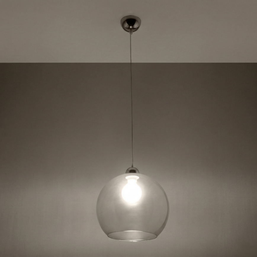 Lámpara colgante con cable BALL 1xE27/15W/230V Ø 30 cm transparente/cromo brillante