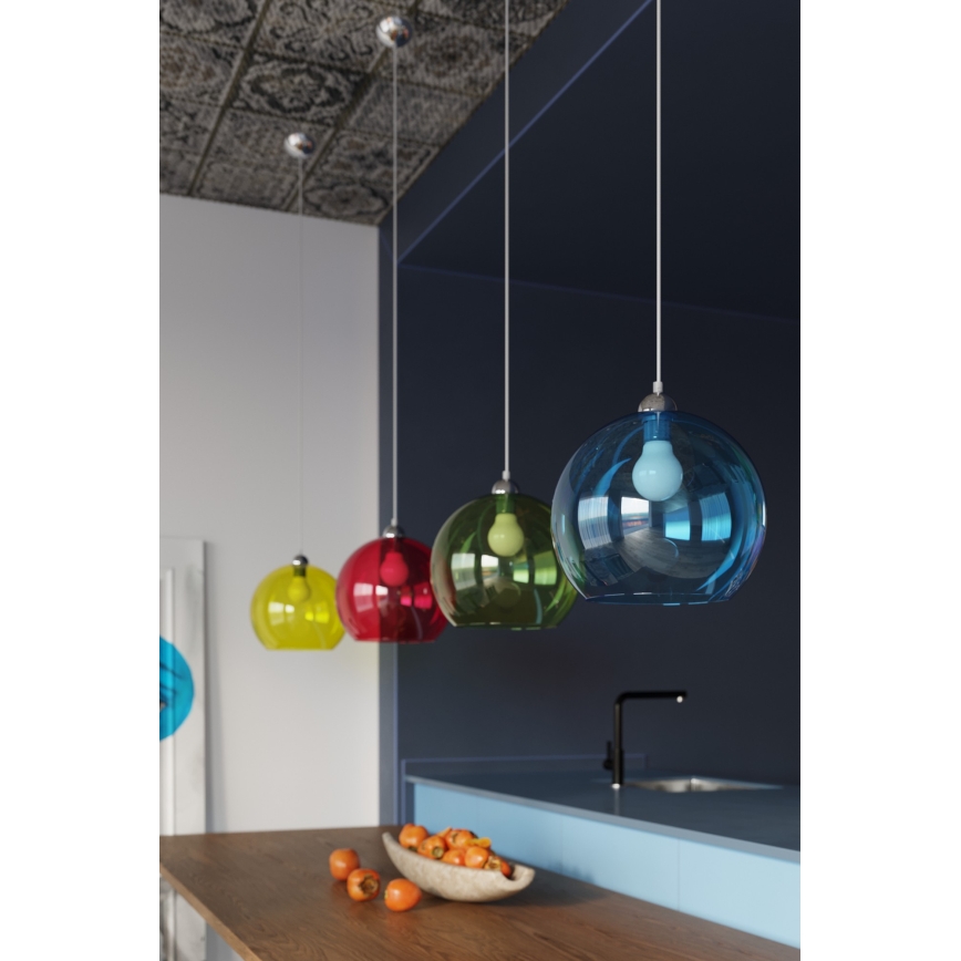 Lámpara colgante con cable BALL 1xE27/15W/230V Ø 30 cm transparente/cromo brillante