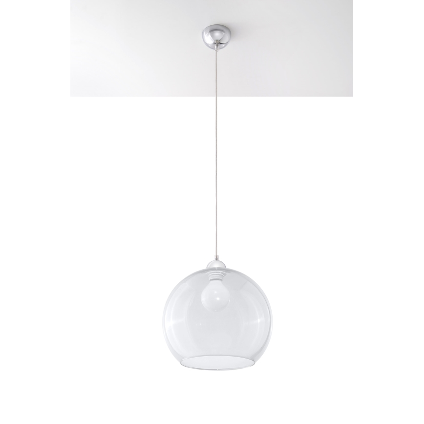 Lámpara colgante con cable BALL 1xE27/15W/230V Ø 30 cm transparente/cromo brillante
