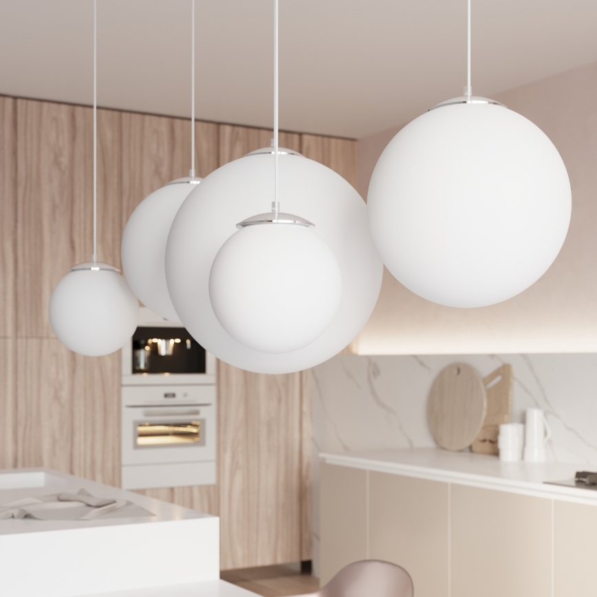 Lámpara colgante con cable UGO 1xE27/15W/230V Ø 40 cm blanco/cromo brillante